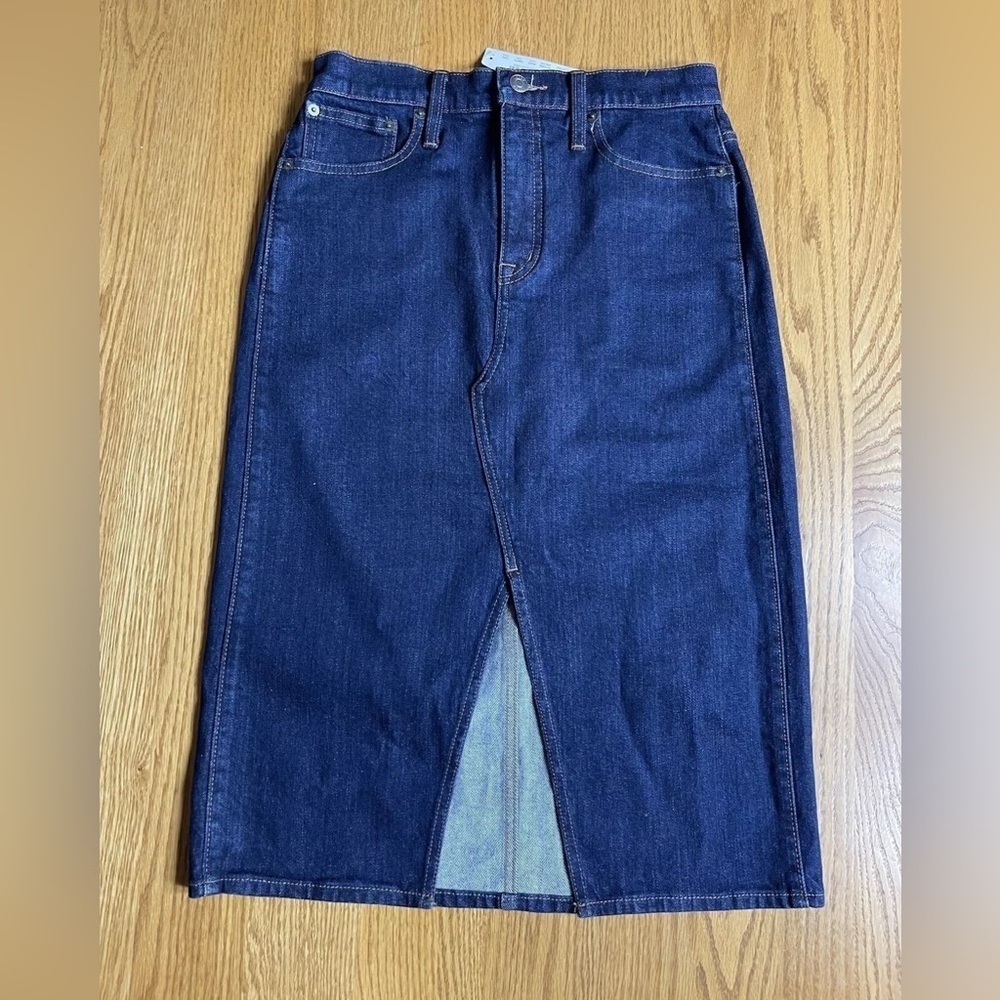 J. CREW Size 27 Denim front-slit utility patch pocket midi skirt